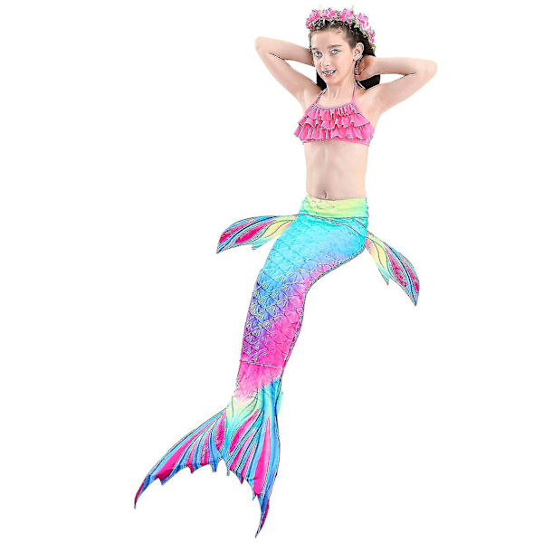 Barn Flickor Mermaid Tail Bikini Set Badkläder Baddräkt Simning Kostnad Inklusive Garland Pannband Färg 10 4-5 år