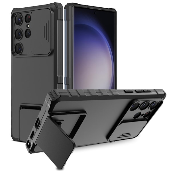 Htwon för Samsung Galaxy S23 Ultra phone case med cover Justerbart ställ, blå black