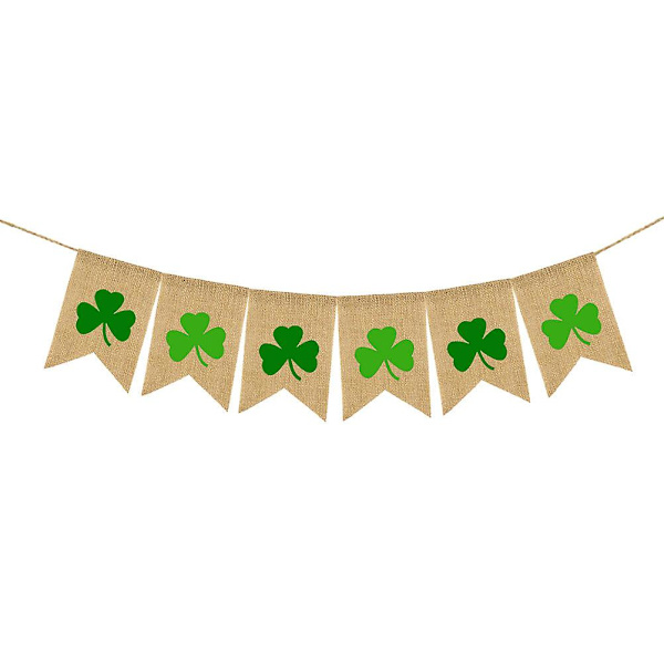 Saint Patrick's Day Party Dekoration Linne Bunting Banner Grön klöver Mönster Burlap Banner Swallowtail Pull Flag null none
