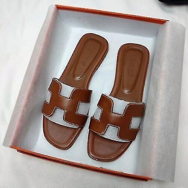Dam sommarsandaler Strand Platta Damtofflor Utomhussandaler Skor brown 41