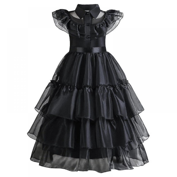 Barn Flickor Onsdag The Addams Family Costume Halloween Klänning Födelsedagsfest Dress 130cm