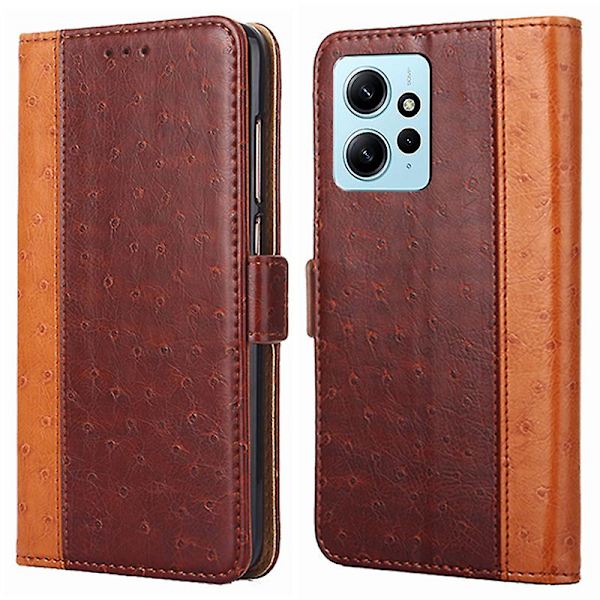 Flip Case För Xiaomi Redmi Note 12 4g Struts Texture Magnetisk Stängning Plånboksställ Cover Brown