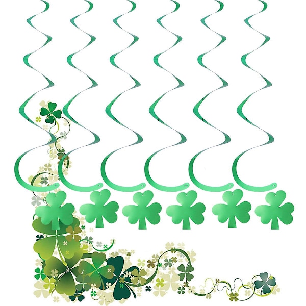 6st Grön Shamrock klöver folie virveldekorationer dinglande virvlar för St. Patrick's Day dekorationer St Paddy's dekoration Green none