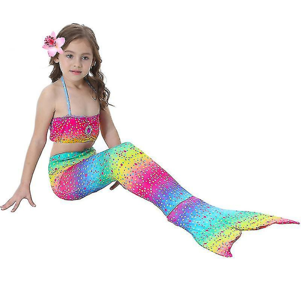 Barn Flickor Mermaid Tail Bikini Set Badkläder Baddräkt Simdräkt Rainbow 4-5 Years