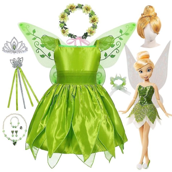 Tjejer Tinker Bell kostym Halloween kostym för barn Grön Tinkerbell Fancy Dress Fairy Princess Cosplay Carnival Party 2-10y Kb Tinkerbell Dress F 2Y Tag*100