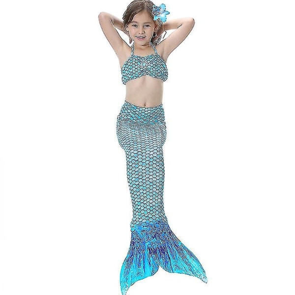 Barn Flickor Mermaid Tail Bikini Set Badkläder Baddräkt Simdräkt F Blue 10-11 Years