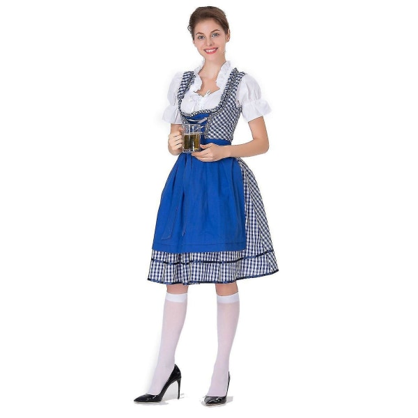 Kvinnors Oktoberfest Dräkt Tysk Dirndl Klänning Kostym Klänning Bayersk Karnevalsfest Blue XL