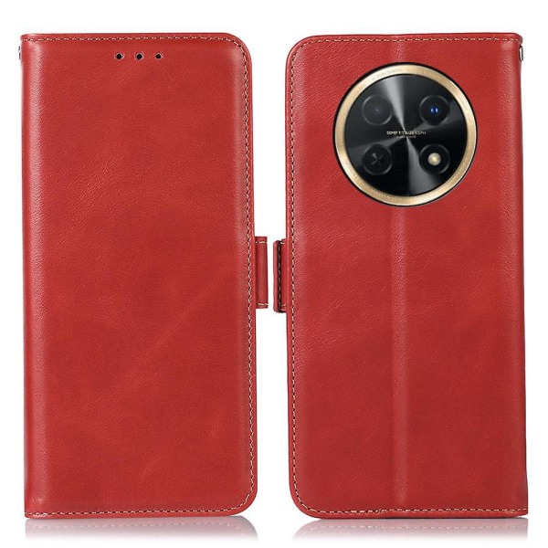 Cover i äkta koläder för Huawei nova Y91 4G/Enjoy 60X, Plånbok RFID-blockeringsställ Fodral-röd null none