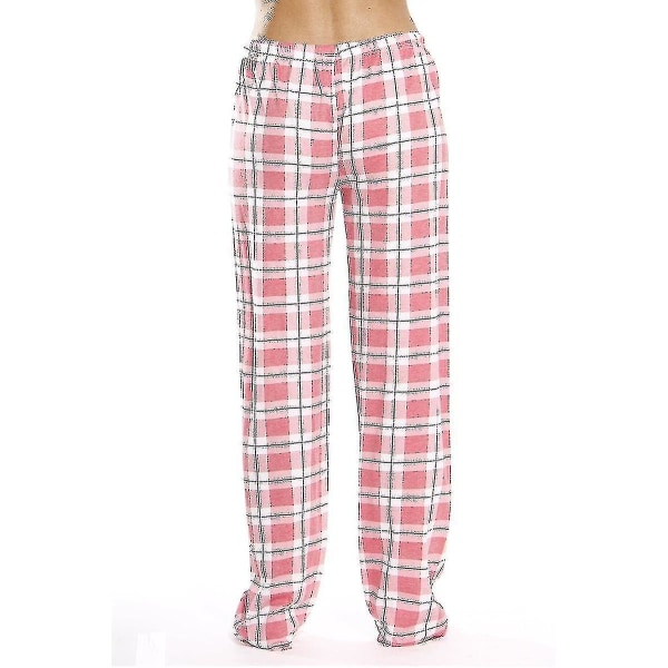 Damrullar i flanell med fickor för kvinnor, mjuka rutig pyjamasbyxor i flanell för kvinnor pink XXL
