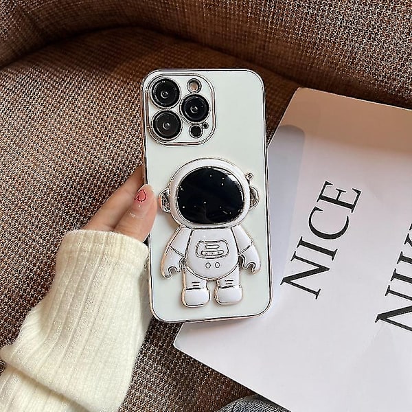 Astronaut Hidden Stand Case Kompatibel Samsung Galaxy S22/s22+/s22ultra Nytt elektropläterat Case White S22