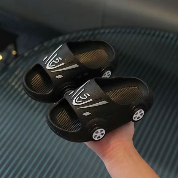 Barn tofflor tecknad bil barn baby sandaler tofflor svart black Sizes 22-23 (inner length 15cm)