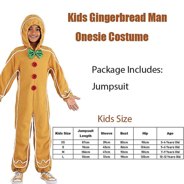 Unisex barn Gingerbread Jumpsuit Jul Carnival Cosplay Vuxen Gingerbread Man Onesie kostym Bästa valet Kid Size M