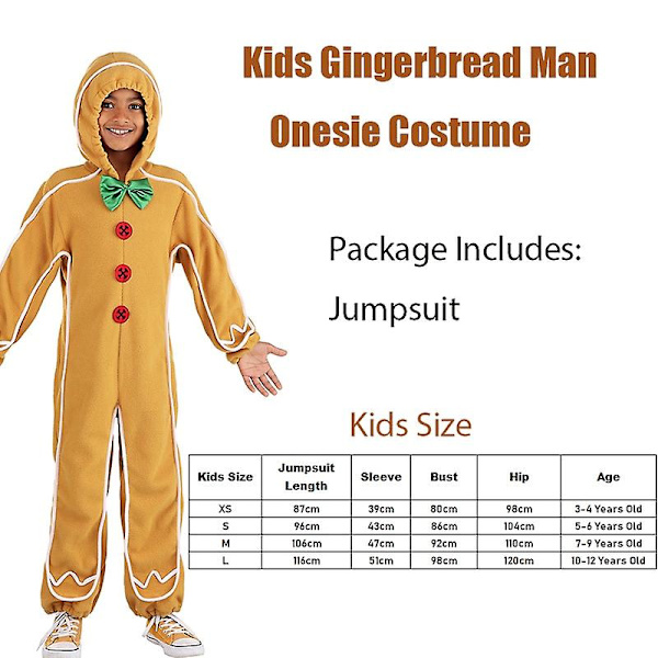 Unisex barn Gingerbread Jumpsuit Jul Carnival Cosplay Vuxen Gingerbread Man Onesie kostym Bästa valet Kid Size XS