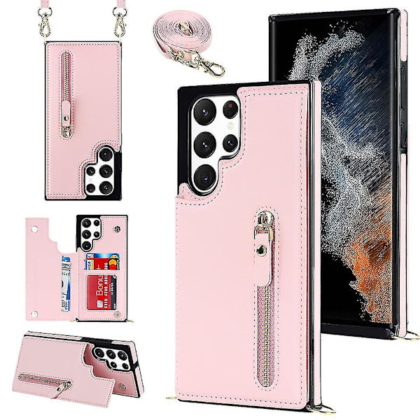 Crossbody axelrem case Kompatibel Samsung Galaxy S23 Ultra/ S23+/ S23 med korthållare Stötsäker Pink for S23