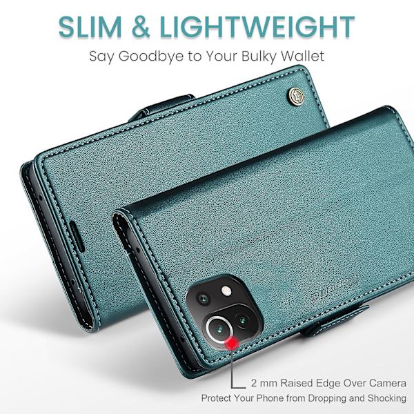 Caseme 023 Series Case För Xiaomi Mi 11 Lite 4g / 5g / 11 Lite 5g Ne , Pu Läder Litchi Texture Stand Rfid Blocking Phone Cover Green