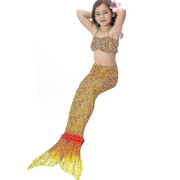 Barn Flickor Mermaid Tail Bikini Set Badkläder Baddräkt Simdräkt F Orange 10-11 Years