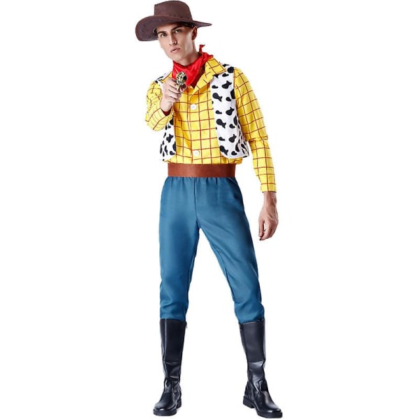 Cosplay Story Woody Costume Sets Cowboy Julklänning Unisex Sheriff's Halloween Carnival Dress Up Party Toy Scen Prestanda Hög kvalitet Man M