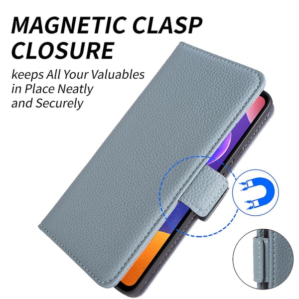 För Samsung Galaxy A33 5g äkta kohudsläder cover Fullt skydd Telefon Flip Case Baby Blue