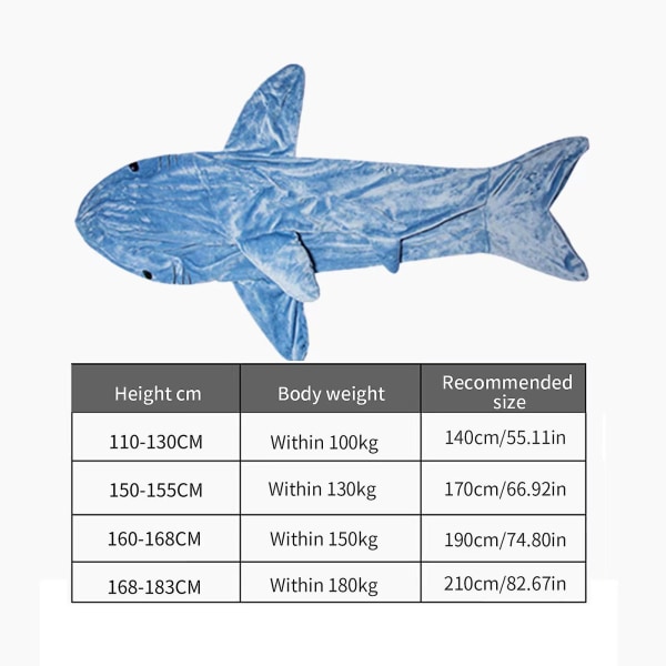 Super Soft Shark Blanket Hoodie Vuxen, Shark Blanket Cozy Flanell Hoodie blue 210cm