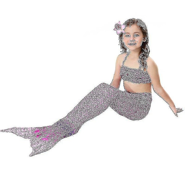 Barn Flickor Mermaid Tail Bikini Set Badkläder Baddräkt Simdräkt Hög kvalitet Purple 130