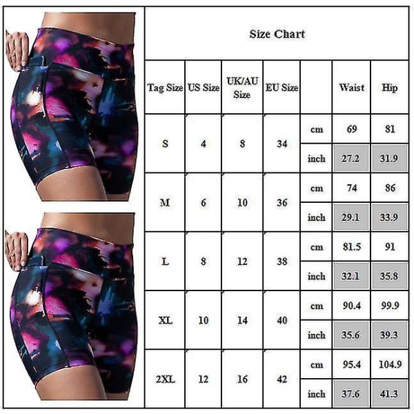 Kvinnor Tie-dye Simning Shorts Slim Fit Sport Yoga Byxor Boxershorts Trunks med Pocket Badkläder Bottoms S