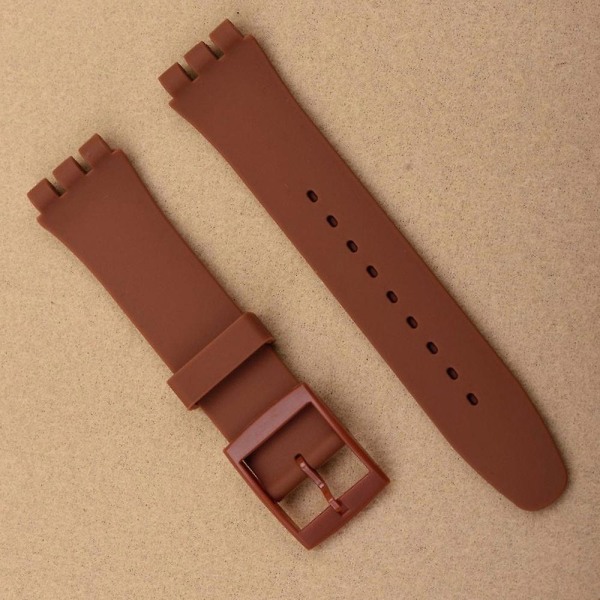 Lämplig för watch Tillbehör för Swatch Silikonband Spänne 17mm19mm Gummirem Sportrem för män och kvinnor 20mm Watch Band Watch S Brown 19mm