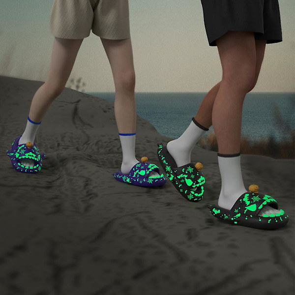 Kvinnor Män Luminous Shark Tofflor Halloween Pumpa Tofflor Xmas Kreativa presenter Husskor Jul Unisex Rutschbanor för hem Green 42-43