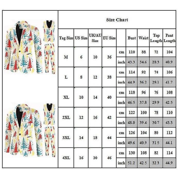 Jul Vit Dräkt Outfit 3st/ set Kavaj kostym Väst Kavaj Byxa Jultomte printed högtidlig klänning Set Tmall M