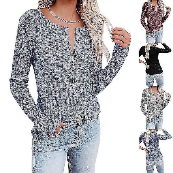 Kvinnors höst-/vintermode V-ringad print Långärmad Casual Lös T-shirt Plus Size Grey XL