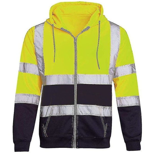 Män Hi Viz Synlighet Säkerhet Arbetsrock Jacka Hoody Sweatshirt Toppar Ytterkläder Green 4XL