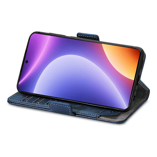 Caseneo 002 Series Phone case För Xiaomi Redmi Note 12 Turbo / Poco F5 5g, Splicing Pu Leather Rfid Blocking Stand Cover Dark Blue