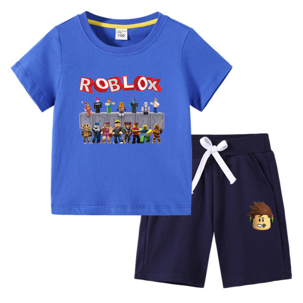 Roblox Barn T-shirt Set Färgglada Blå + Marinblå Colorful Blue+Navy 130cm