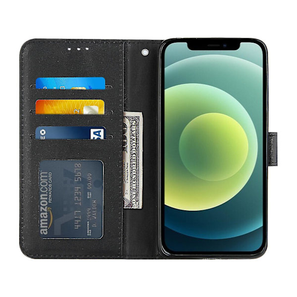 Kompatibel Iphone 12 Mini Case Läder Folio Cover Magnetic Premium Etui Coque - Svart null none