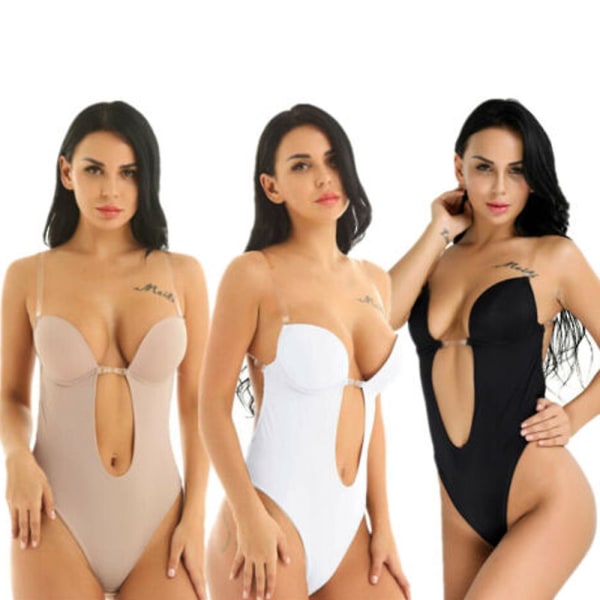 Kvinnor Body Shaper Rygglös bröllopsbody Plunge-bh Bröllopsformkläder underkläder Skin Color L