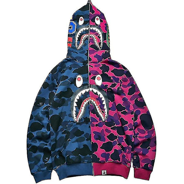 Shark Ape Bape Hoodie Camo Print Polyestertröja Casual Loose Zip Hoodie Jacka För Herr Dam purple blue XL
