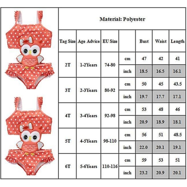 Toddler Baby Flickor Barn Printed badkläder Badkläder i ett stycke Monokini Owl 3-4 Years