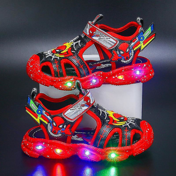Pojkar Led-sandaler Spiderman Outdoor Skor Strandskor Barn Light-up Halkfria skor för sommaren Red 29 innersula 17.9 cm