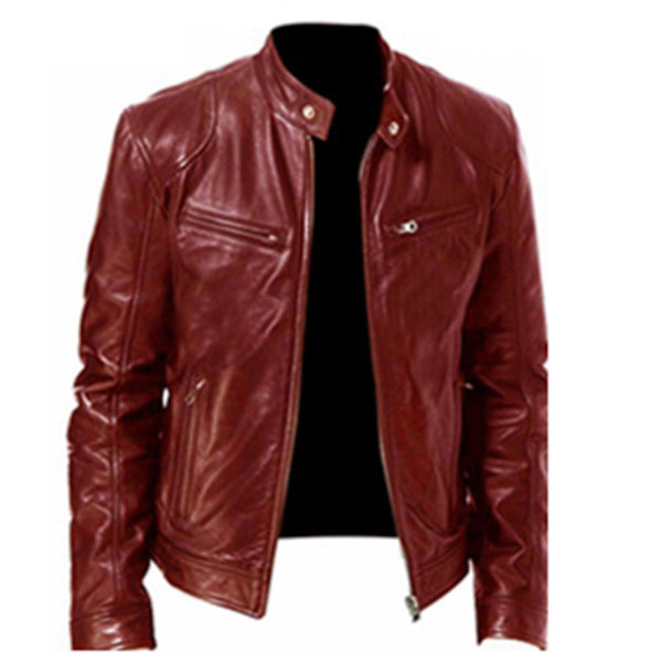 Svart/brun/khaki/röd skinnjacka Mjuk casual Fritidskläder Kappa för kontor i sovrummet Red M