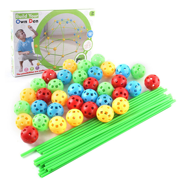 DIY Pärltält Forts Byggsats Leksakstänkande Logik Träningsleksaker för barns födelsedag 55balls 100sticks 1t