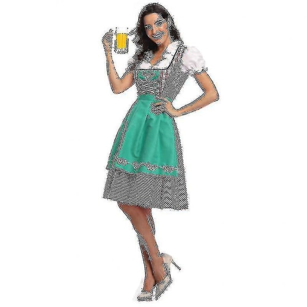 Högkvalitativ traditionell tysk pläd Dirndl-klänning Oktoberfest kostymoutfit för vuxna kvinnor Halloween Cosplay Fancy Party 2XL Style3 Green