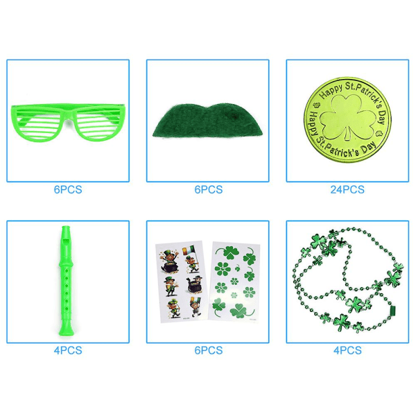 50 delar St. Patrick's Day Party Favor Set Inkludera glasögon Skägg Guldmynt Flöjt Tatuering Sticker Halsband null none