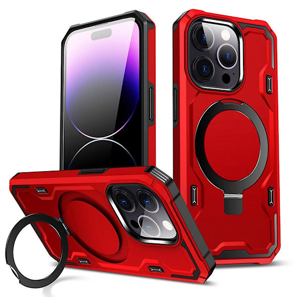Magsafe- case kompatibelt med Iphone 15 Pro Max, kraftigt stötsäkert case av militärklass med ringstöd Red For iPhone 15 Pro Max