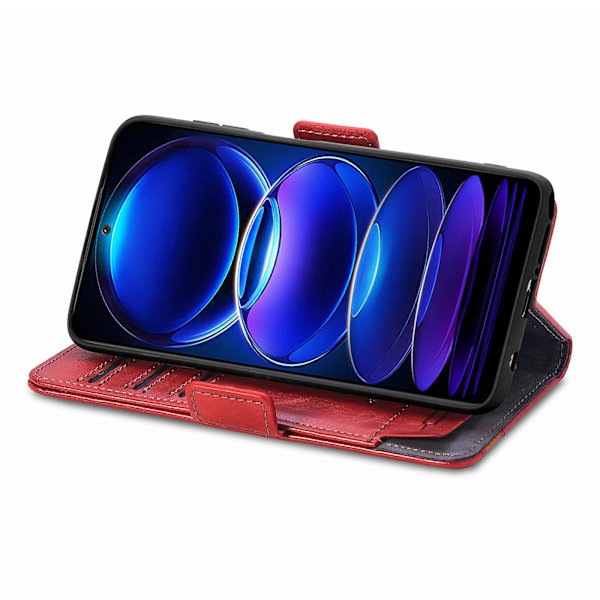 Caseneo 002-serien Rfid-blockerande case för Xiaomi Redmi Note 12 Pro 5g / Note 12 Pro Speed ​​5g / Poco X5 Pro 5g, skarvningsplånboksställ Red