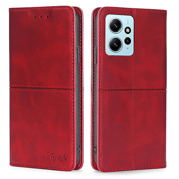 För Xiaomi Redmi Note 12 4g Korthållare Cover Kohud Texture Pu Läderställ Phone case Shell Red