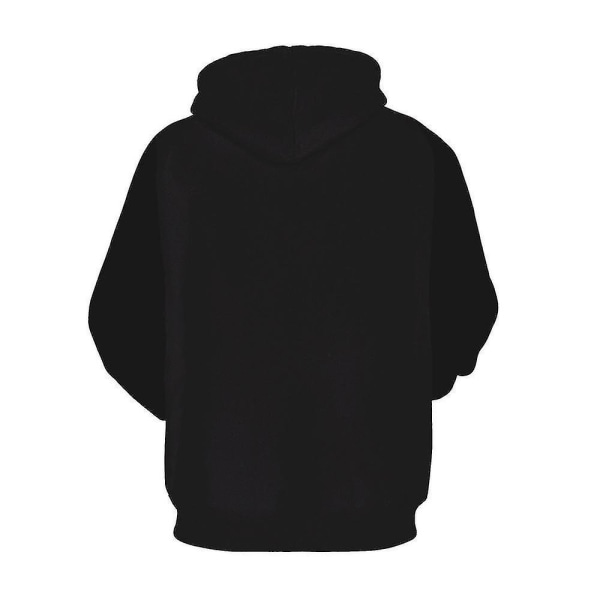 Män Print Hoodies Långärmad Pullover Jacka Sport Hooded Sweatshirt Jumper Toppar Black Grey 2XL