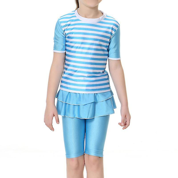 4-11 år Flickor Muslim Baddräkt Strandkläder Islamisk Burkini Light Blue 10-11 Years