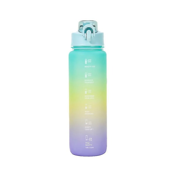 Sportvattenflaska 1 liter, motiverande vattenflaska med tidsmarkör, cykelvattenflaska utomhus frostad regnbåge sportkopp plastwatt Picture color One Size