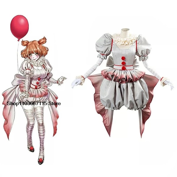 Film Clown Pennywise Cosplay Kostym Halloween Flickor Outfit Skräck Lolita Klä Upp Kvinnor Fantasy Klänning Karneval Fest Full Set 5XL Shoes