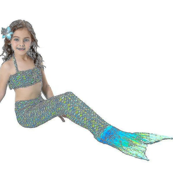 Barn Flickor Mermaid Tail Bikini Set Badkläder Baddräkt Simdräkt Hög kvalitet Green 130