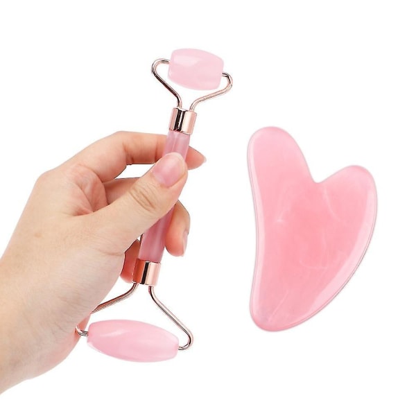 Ansiktsrullmassageapparat Ansiktslyft bantning Ansiktsmassage Natural Rose Resin Roller Gua Sha Set Guasha skrapa B